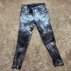 Zara Metallic Silver Black Pants with Zipper details